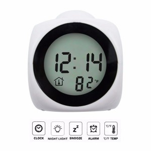 LED Alarm Clock, Alarm Clock Multi-function Digital LCD Voice Talking LED Projection Temperature,Black/White   